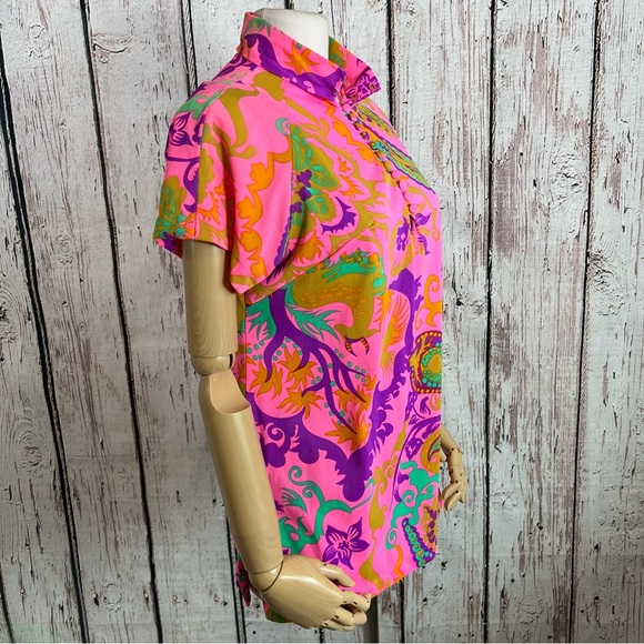 🎉HP🎉 Vintage Val Mode MOD Psychedelic Floral Blouse Shirt Top EUC Size SMALL - Picture 4 of 16